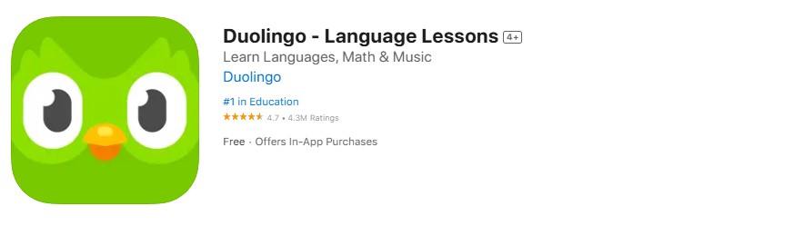 duolingo-language-lessons Screenshot of Duolingo app.