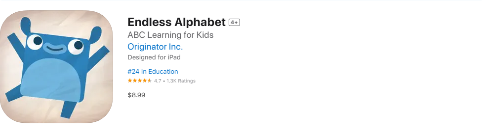 Screenshot of the Endless Alphabet app. Screenshot of the Endless Alphabet app.