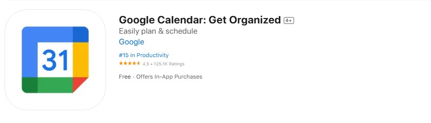 google-calendar-get-organized Screenshot of Google Calendar app.