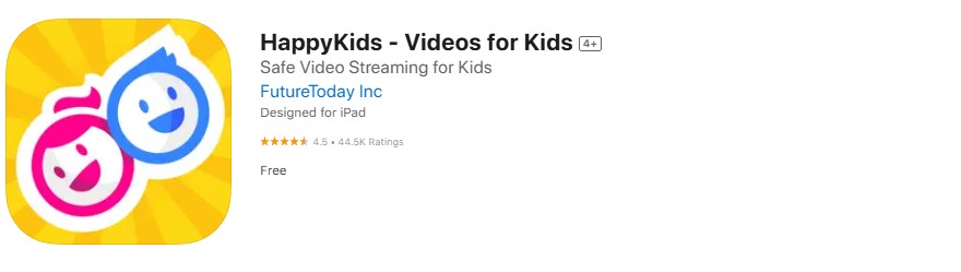 Screenshot of HappyKids - Videos for Kids app.