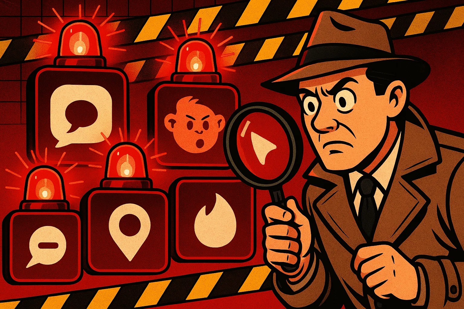 Detective inspects high risk apps with alert icons to show parents’ online safety concerns. Detective inspects high risk apps with alert icons to show parents’ online safety concerns.