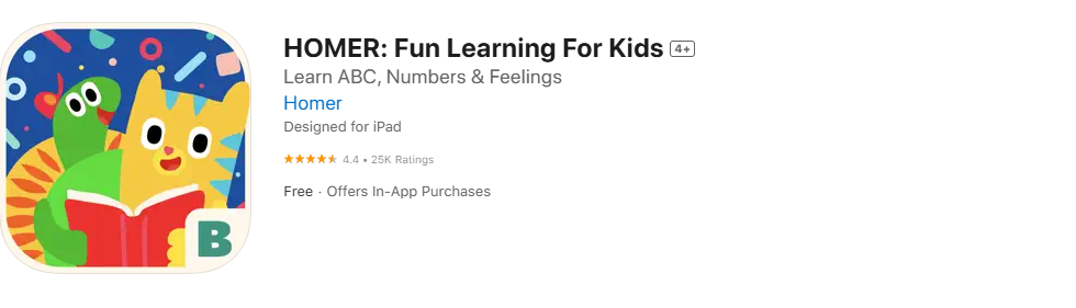 Screenshot of the HOMER: Fun Learning For Kid app. Screenshot of the HOMER: Fun Learning For Kid app.