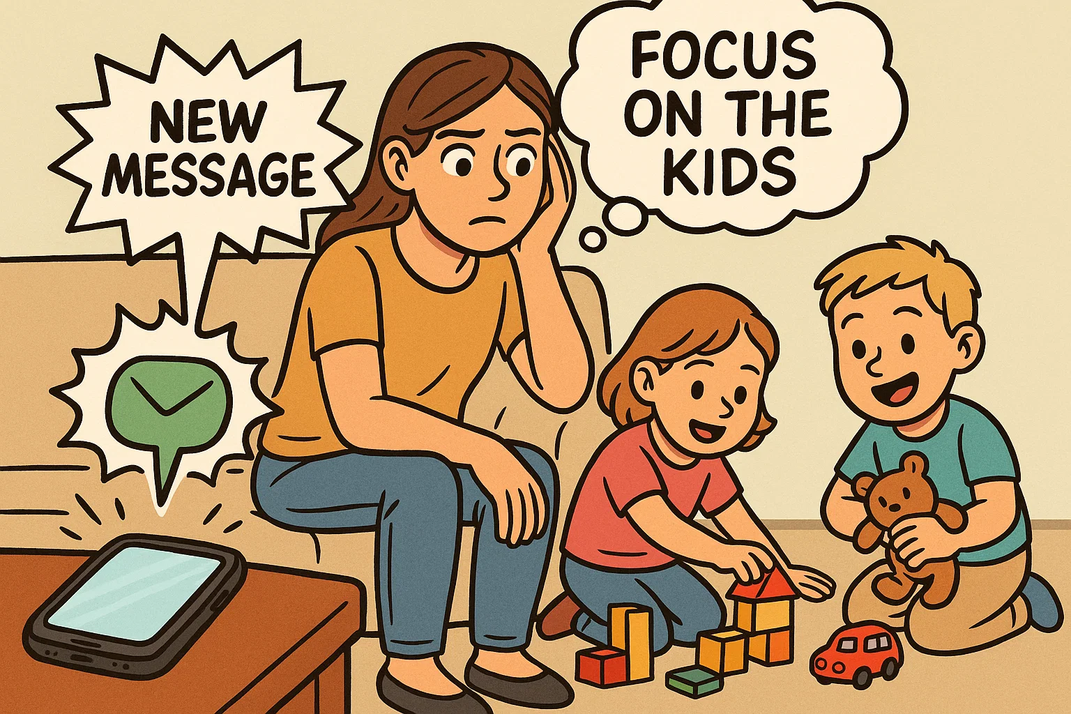 A babysitter monitors child without distraction, choosing to focus on kids instead of a phone A babysitter monitors child without distraction, choosing to focus on kids instead of a phone