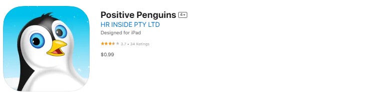 positive-penguins Positive Penguins app download page, highlighting its cognitive behavioral therapy techniques for children's emotions