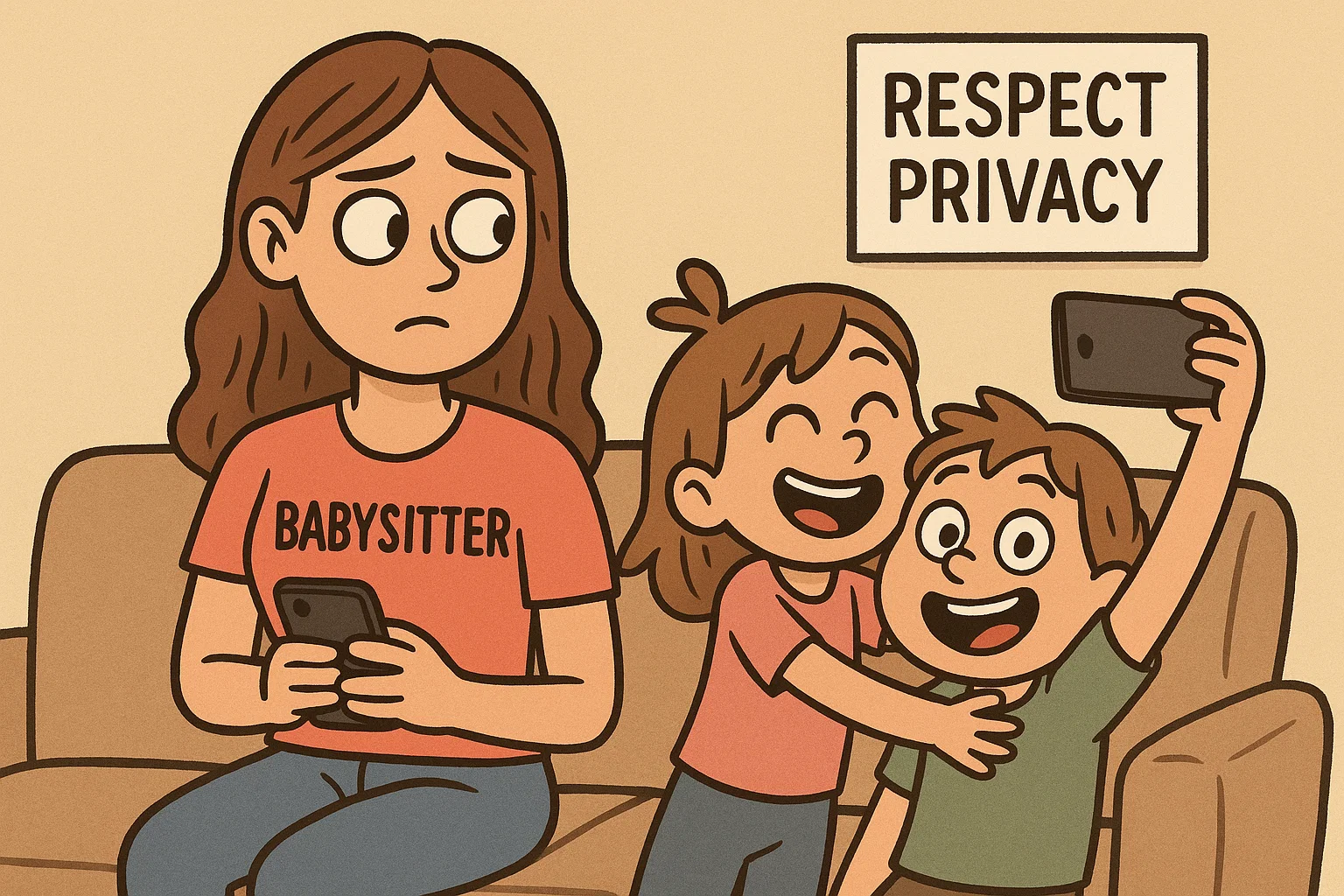 Illustration of a babysitter remaining professional in all interactions by respecting privacy Illustration of a babysitter remaining professional in all interactions by respecting privacy