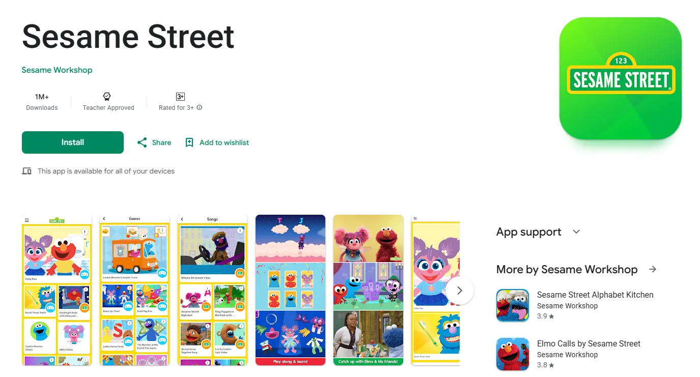 Sesame Street free app with early learning activities for kids.
