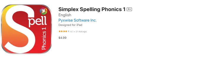 A screenshot from the Simplex Spelling Phonics app
