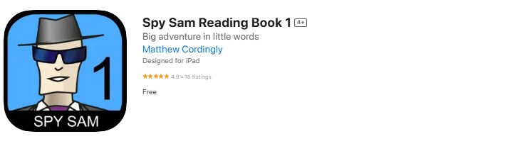 A screenshot from the Spy Sam Reading Book app.
