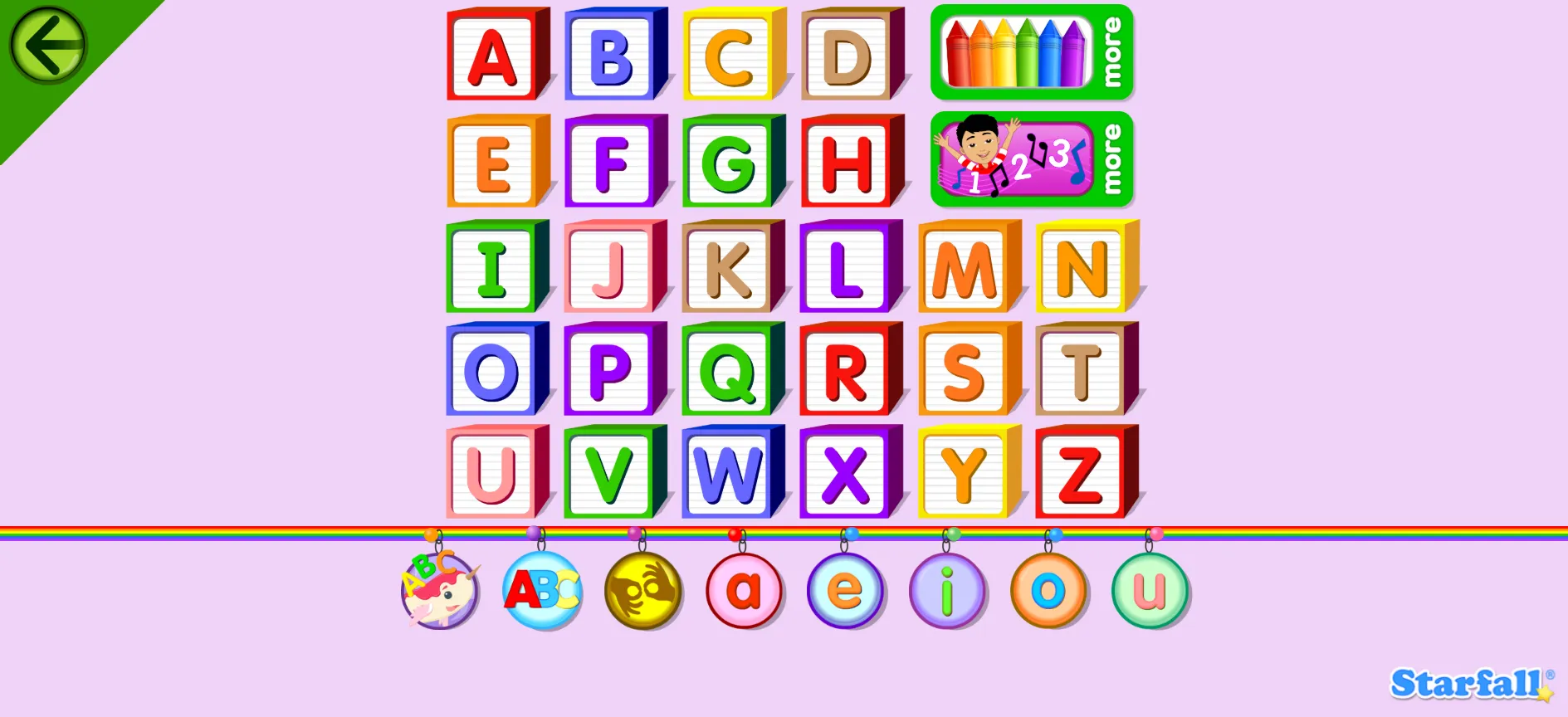 Starfall ABCs teaching letters and phonics to kids.
