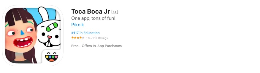 Screenshot of Toca Boca Jr app.
