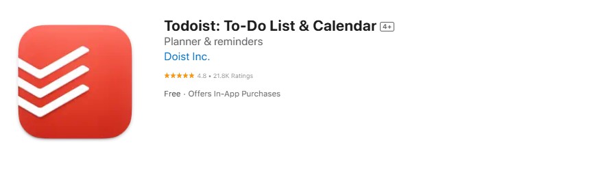 todoist-to-do-list-calendar Screenshot of Todoist app.