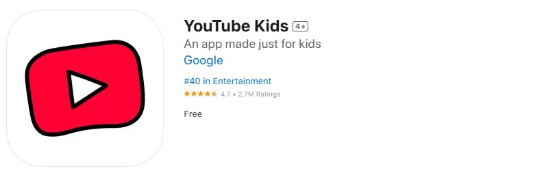 YouTube Kids app store screenshot.