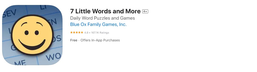 7 Little Words app store screenshot. 7 Little Words app store screenshot