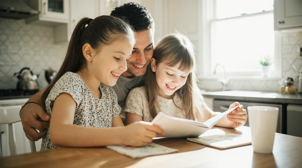 Photo of a girl and a parent playing a fun math card game at home