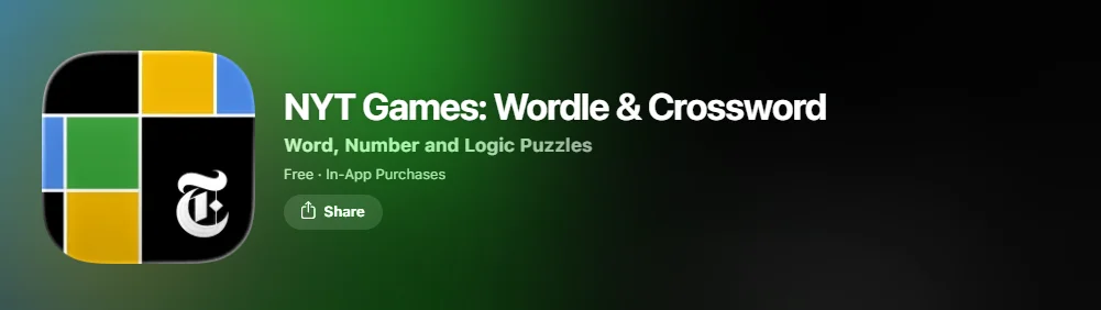 Screenshot of New York Times Games (Wordle) app.

