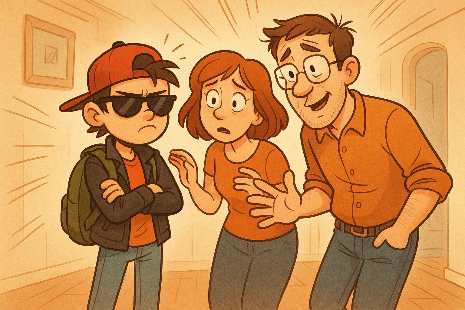 Illustration of a family with a teenage son, showing their dynamic and loving relationship. Illustration of a family with a teenage son, showing their dynamic and loving relationship.