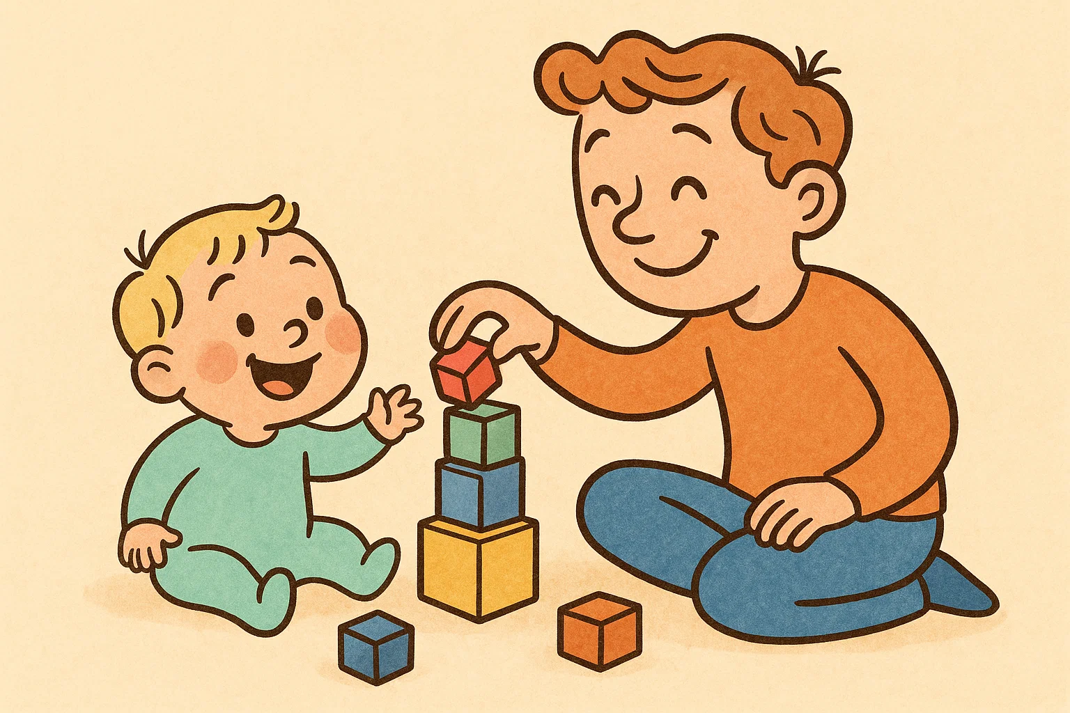 A cartoon illustrating positive parenting strategies, showing a parent and toddler playing together. A cartoon illustrating positive parenting strategies, showing a parent and toddler playing together.