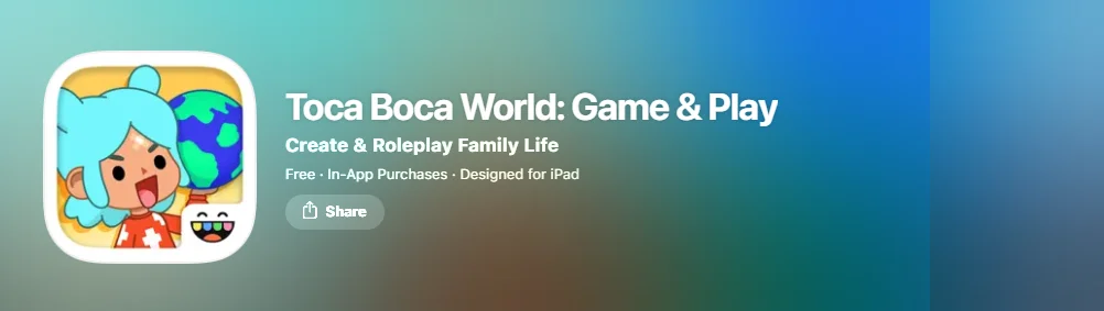  Screenshot of Toca Boca World app.

