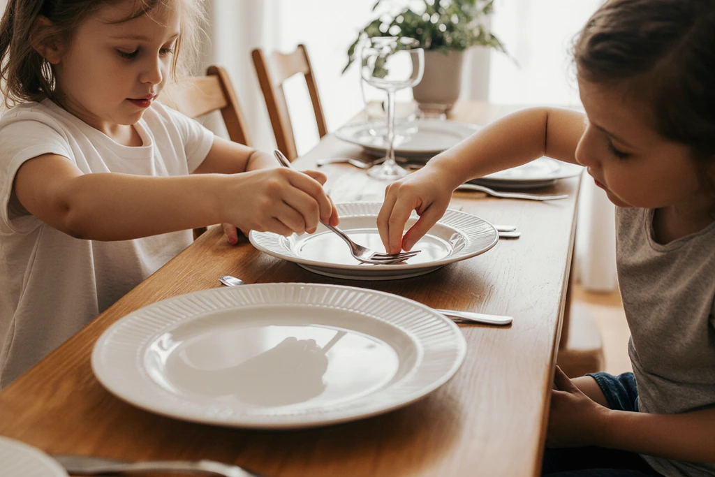 realistic photo of child setting table realistic photo of child setting table