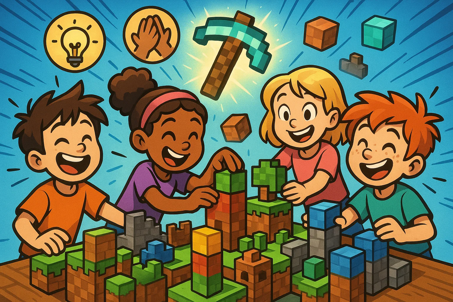 Kids playing Minecraft together Kids playing Minecraft together