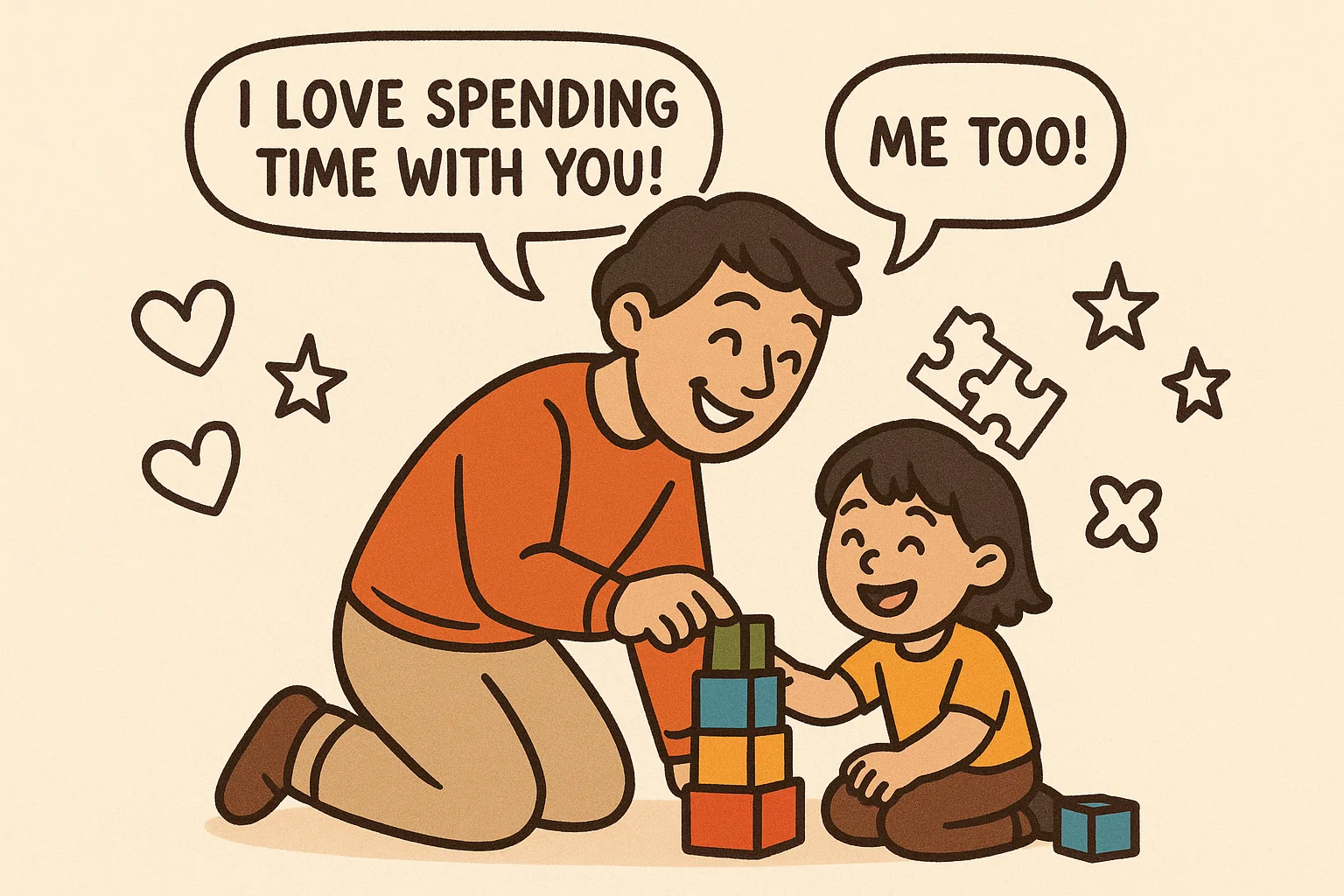 Dad and daughter playing with blocks and enjoying quality parenting time.