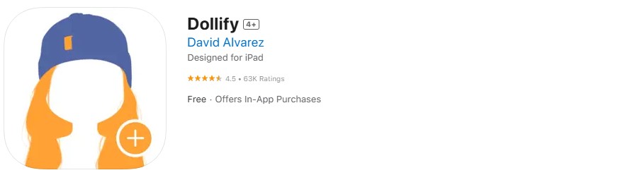 Dollify app store screenshot. Dollify app store screenshot.