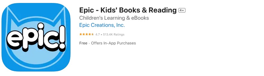 Epic! app store screenshot. Epic! app store screenshot.