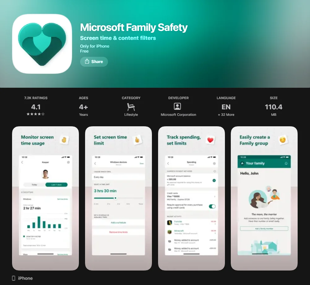 Microsoft Family Safety Screenshot
