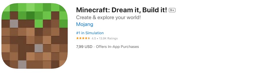 Minecraft app store screenshot. Minecraft app store screenshot.