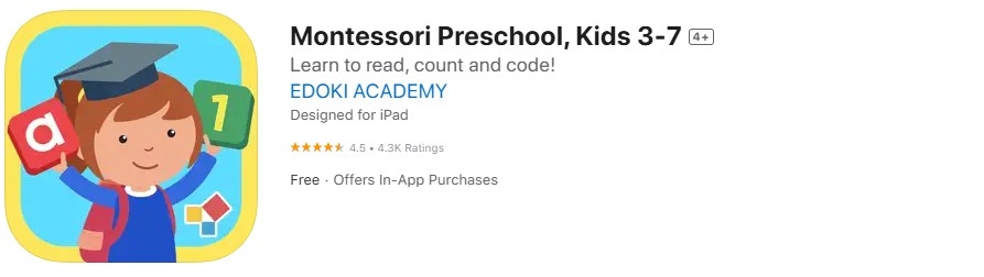 Montessori Preschool app store screenshot. Montessori Preschool app store screenshot.