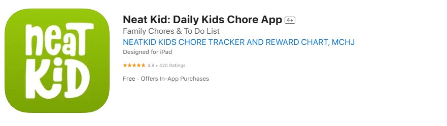 Neat Kid app screenshot Neat Kid app screenshot