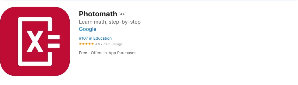 Screenshot of the Photomath Screenshot of the Photomath
