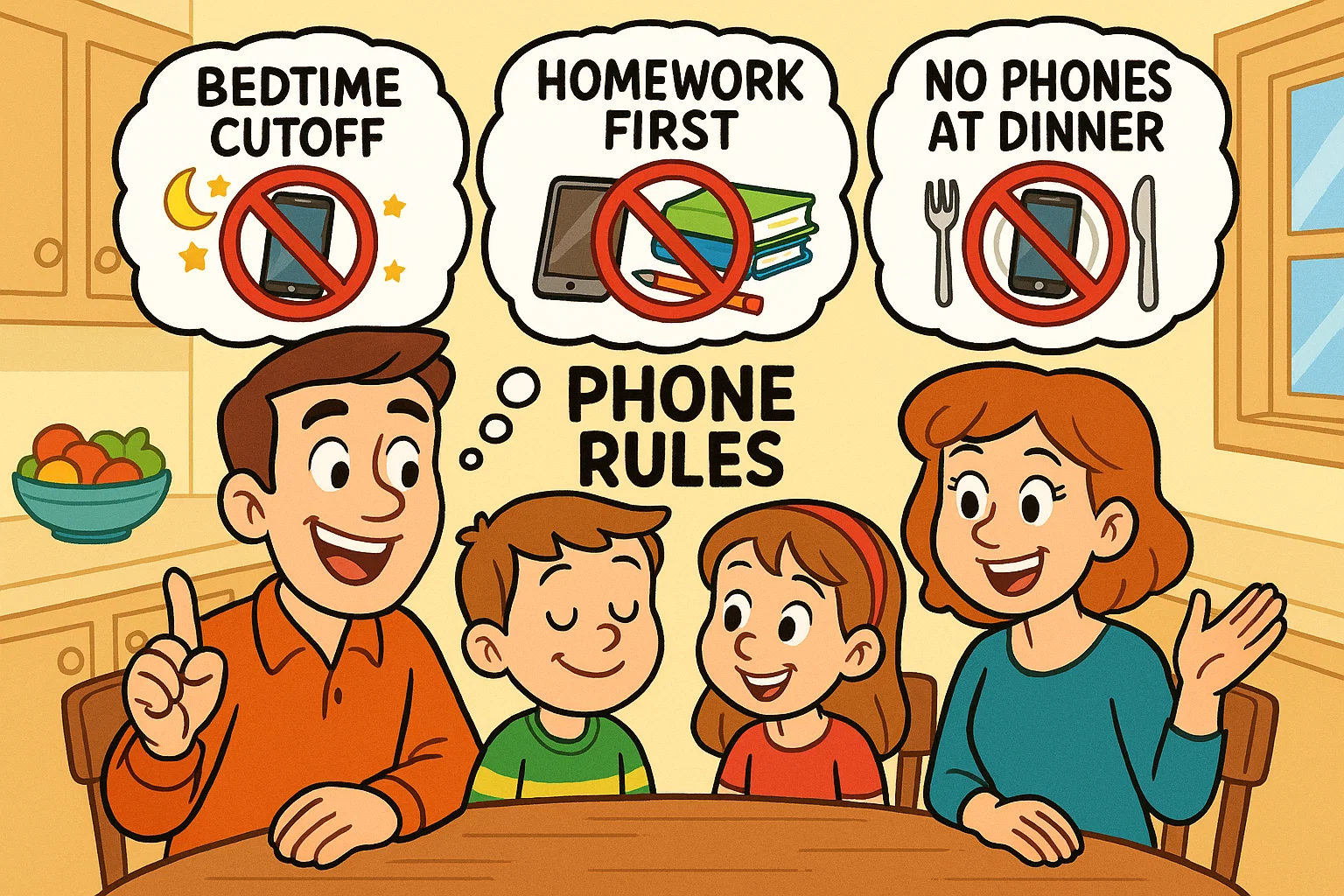 Family setting phone rules for kids. Family setting phone rules for kids.