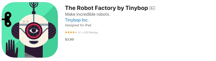 The Robot Factory by Tinybop app store screenshot. The Robot Factory by Tinybop app store screenshot.