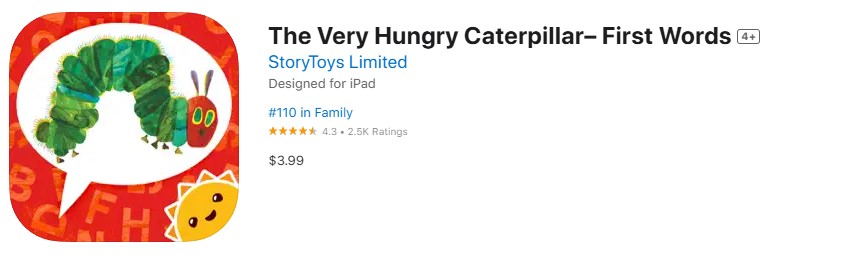 The Very Hungry Caterpillar app store screenshot. The Very Hungry Caterpillar app store screenshot.