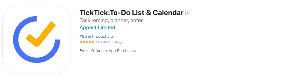 TickTick app screenshot TickTick app screenshot