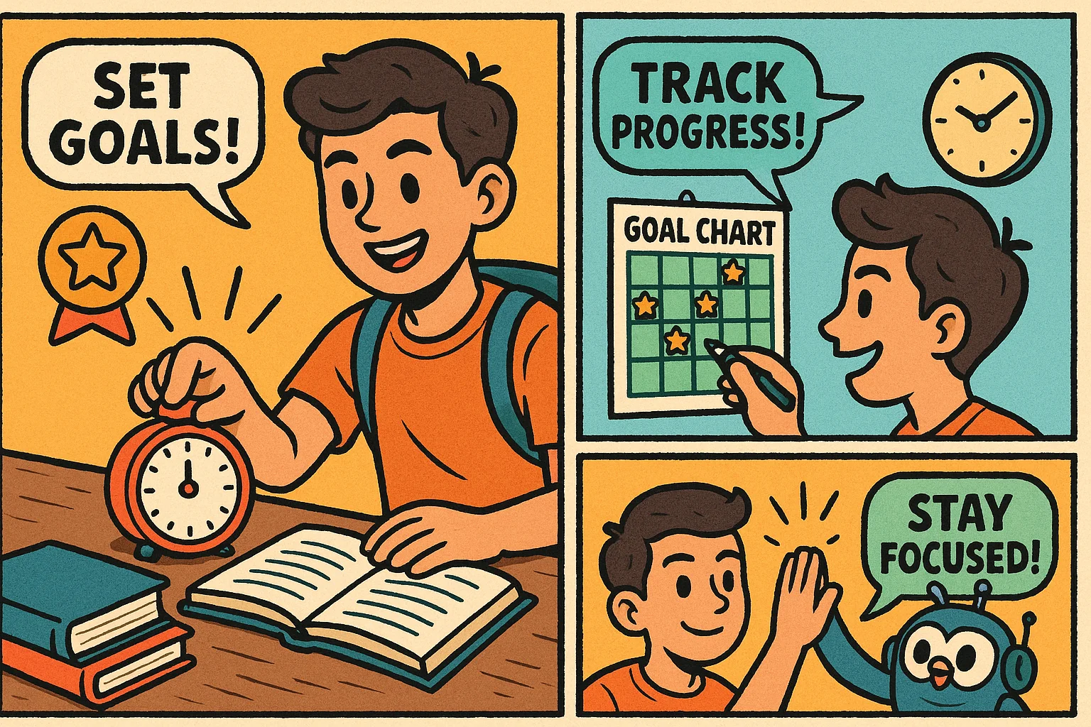 Student using tips like setting goals, tracking progress, and staying focused with a learning app. Student using tips like setting goals, tracking progress, and staying focused with a learning app.