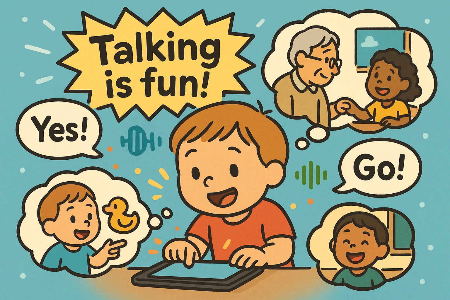 Toddler practicing speech with a tablet Toddler practicing speech with a tablet