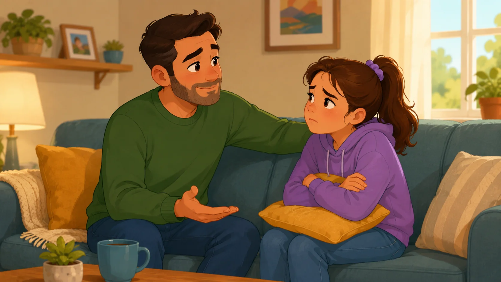 Tween discipline without shame during calm couch conversation.