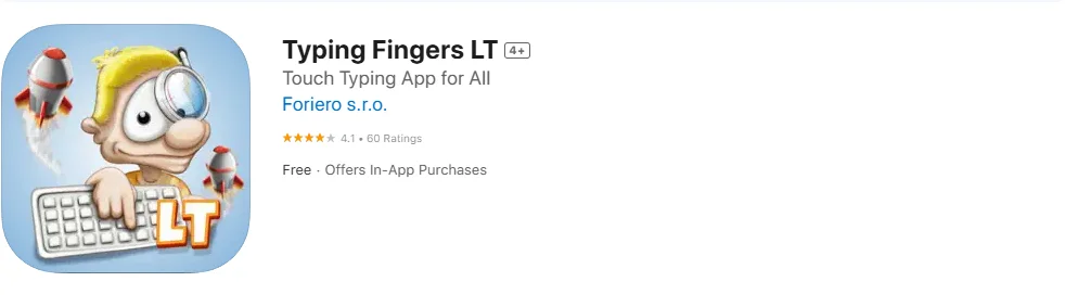 Screenshot of the Typing Fingers LT app Screenshot of the Typing Fingers LT app