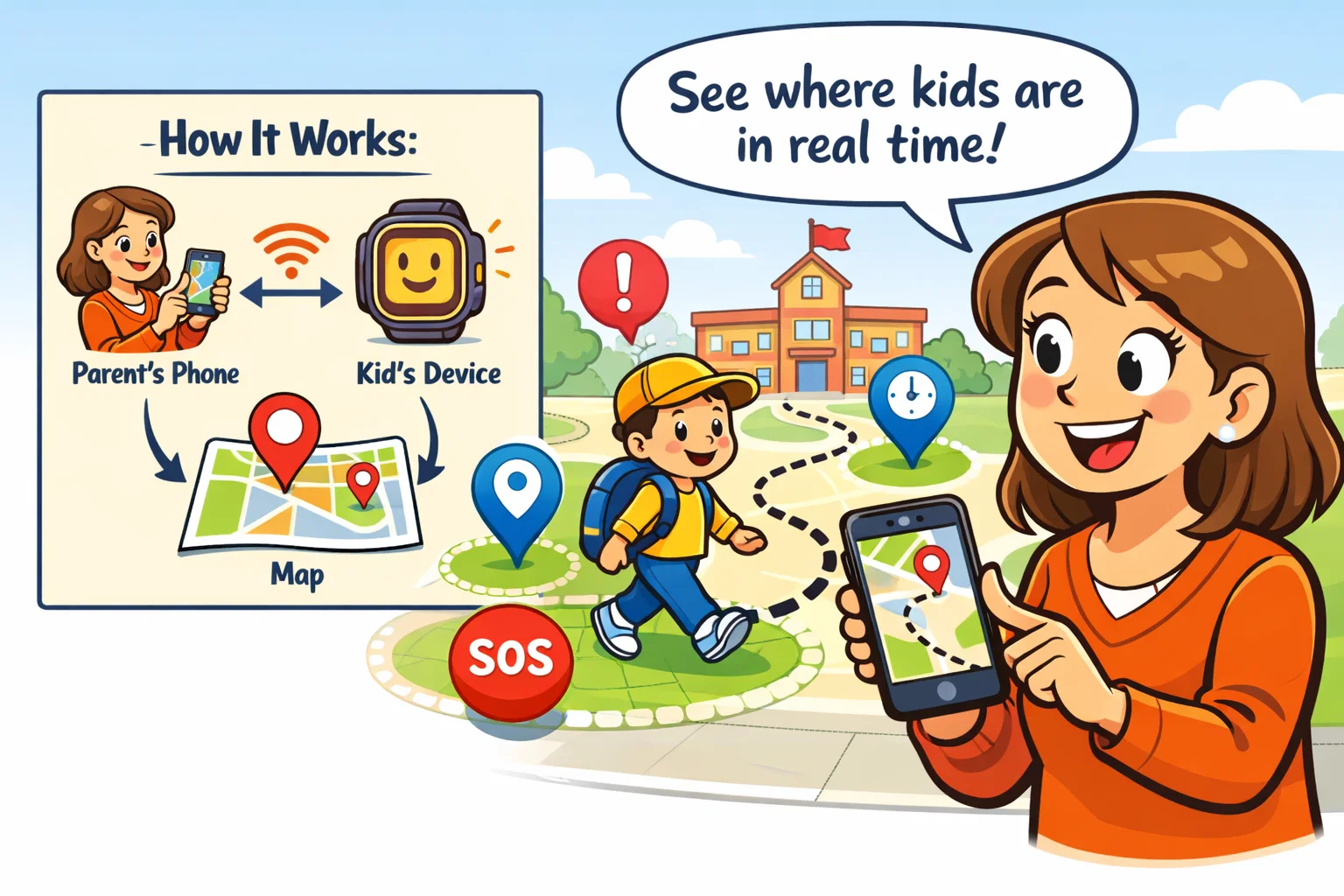 What is tracking app for kids showing parent map, safe zones, and route tracking.

