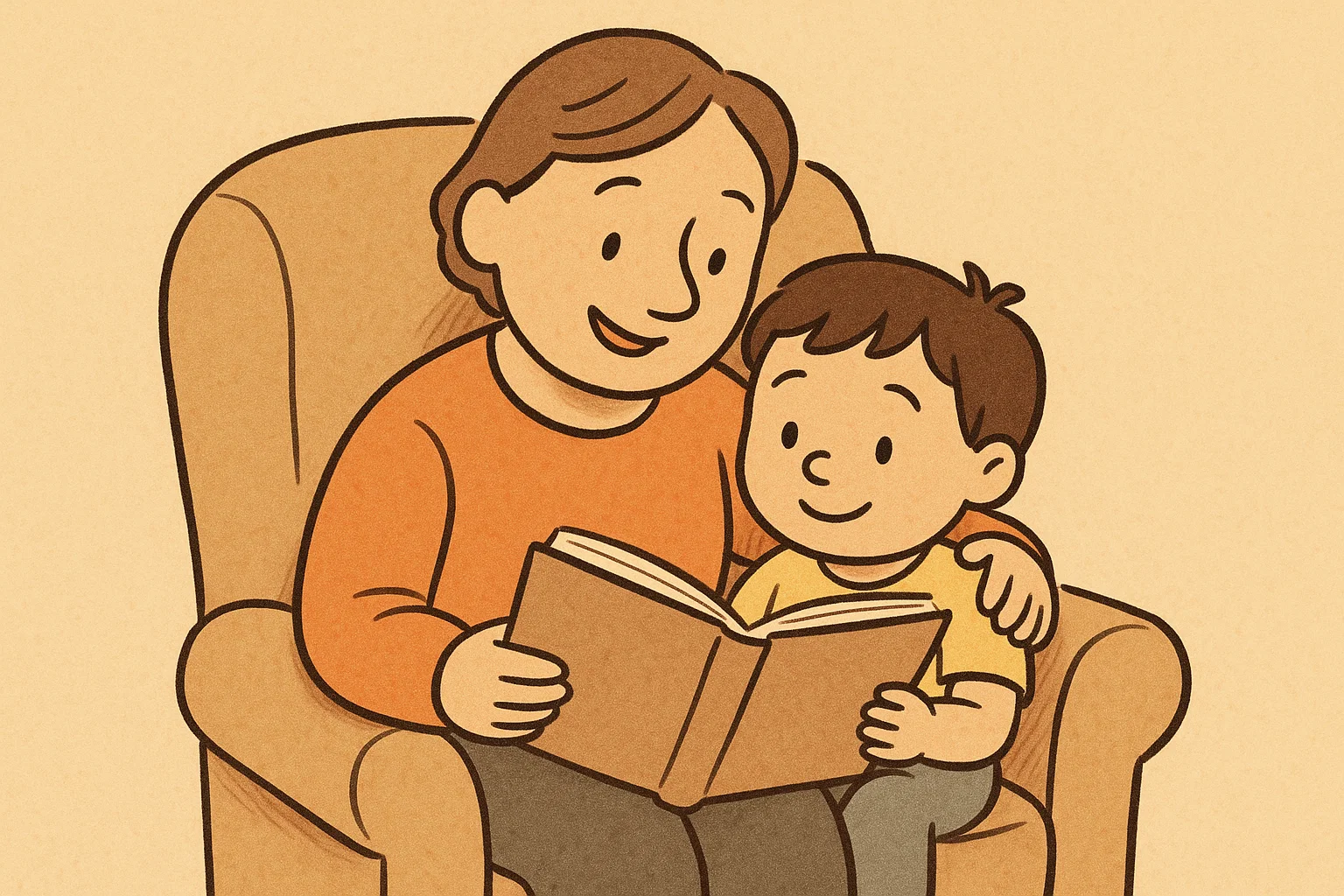 A cartoon of a parent reading a book to their child, highlighting the importance of parental role models. A cartoon of a parent reading a book to their child, highlighting the importance of parental role models.