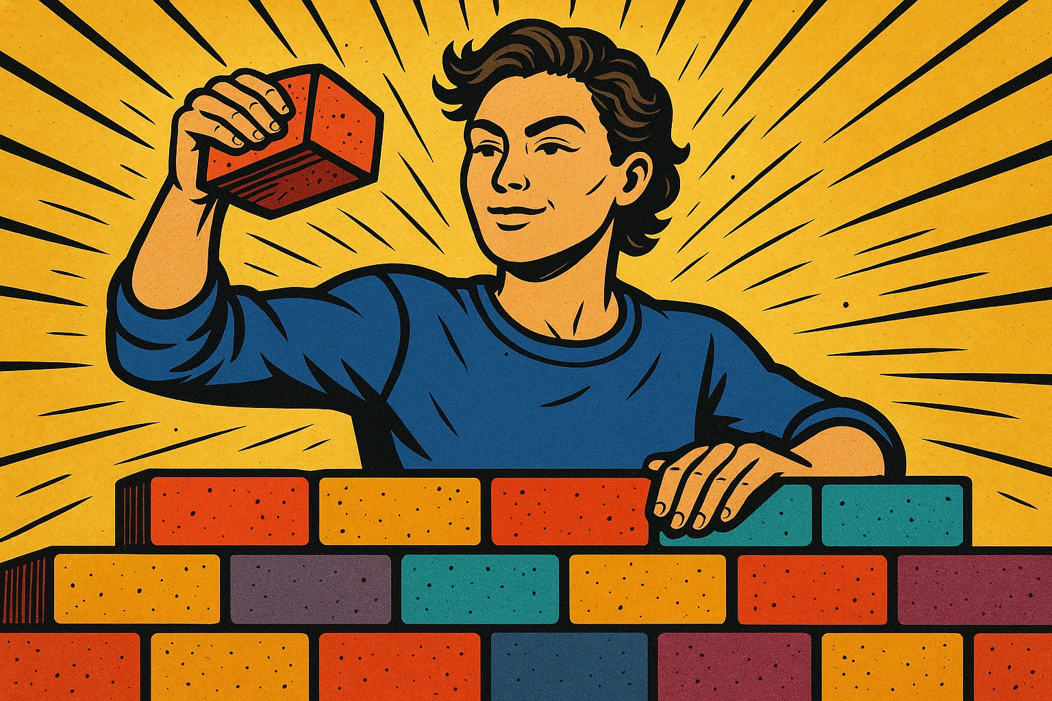 A cartoon of a person building a colorful wall to create boundaries with a surprised parent. A cartoon of a person building a colorful wall to create boundaries with a surprised parent.