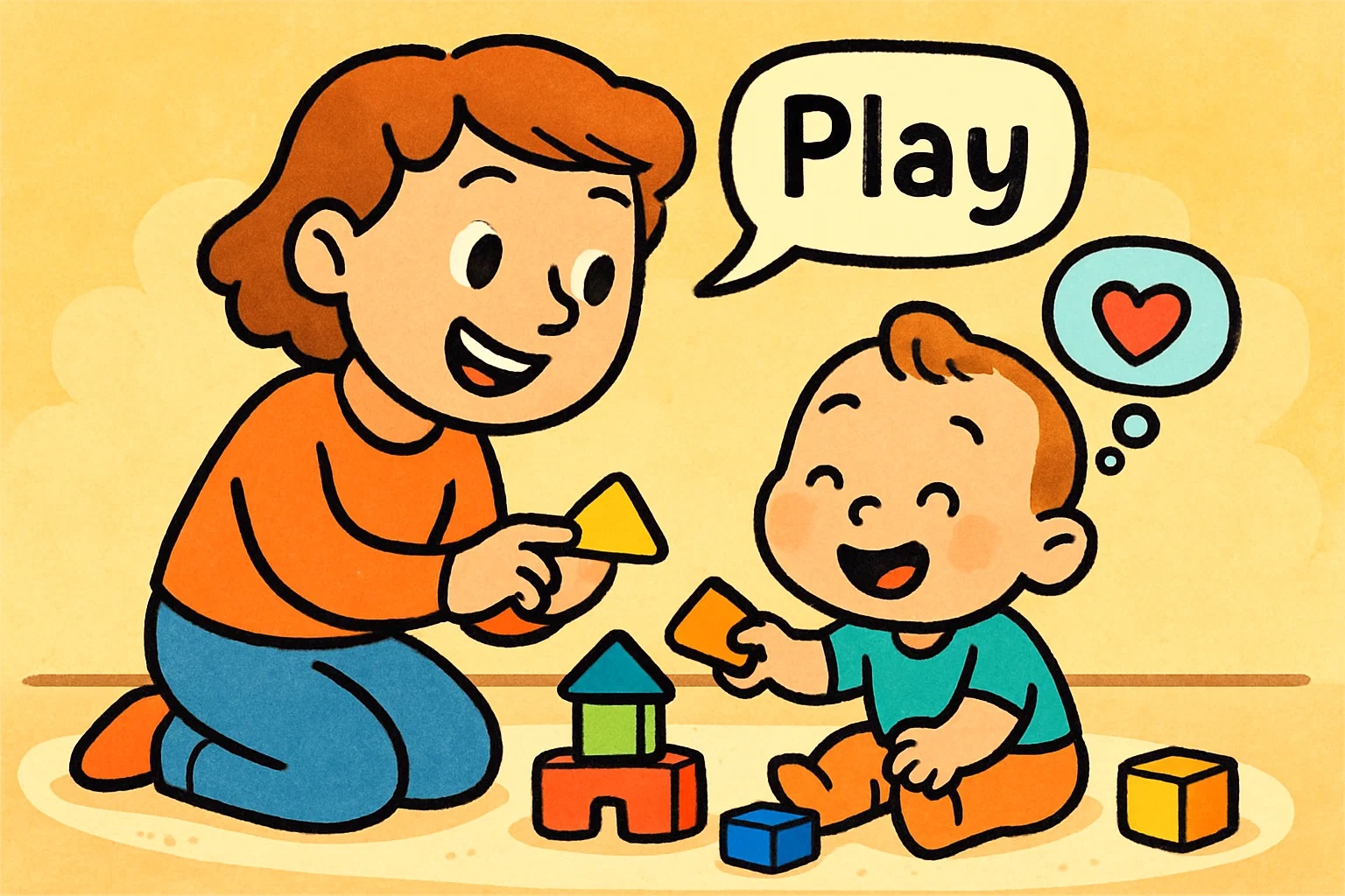 Cartoon of a parent and child playing, representing a positive strategy to stop nipping. Cartoon of a parent and child playing, representing a positive strategy to stop nipping.