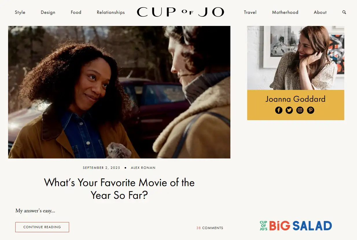 A Cup of Jo lifestyle blog featuring motherhood essays and family advic