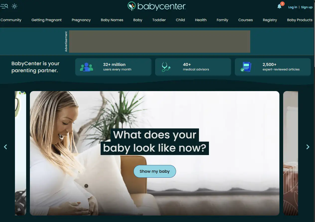 BabyCenter parenting site with pregnancy week by week updates.