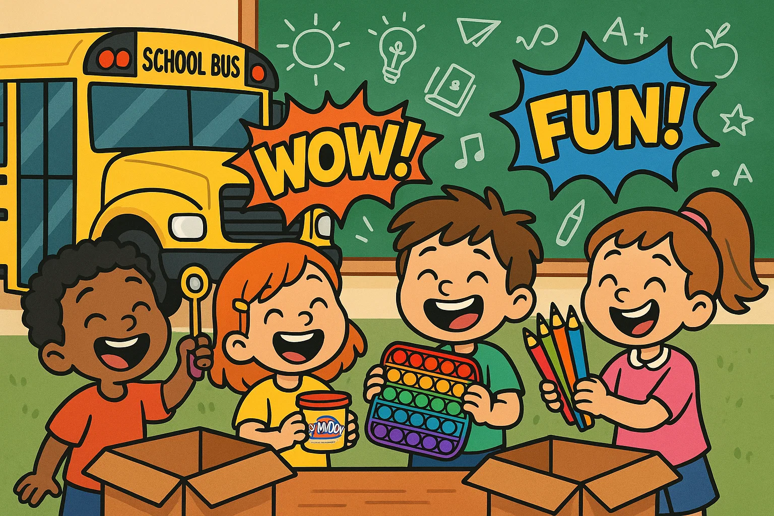 Kids opening back to school gifts.