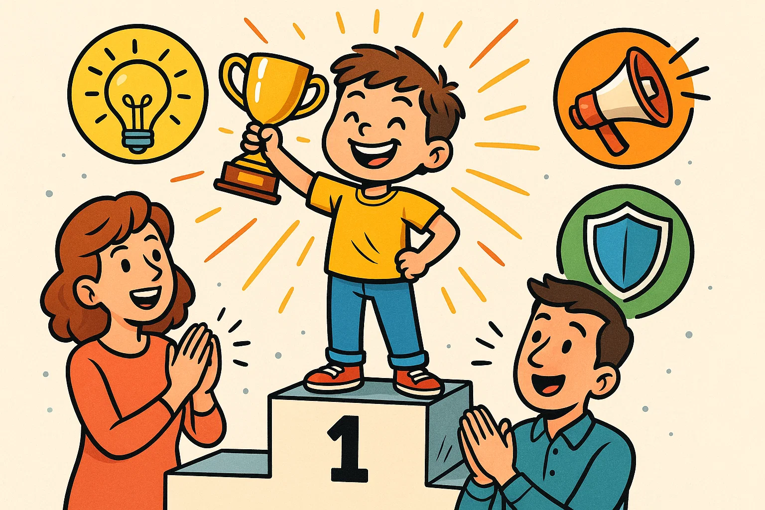 Cartoon benefits of strong willed child showing confidence, creativity and leadership. Cartoon benefits of strong willed child showing confidence, creativity and leadership.
