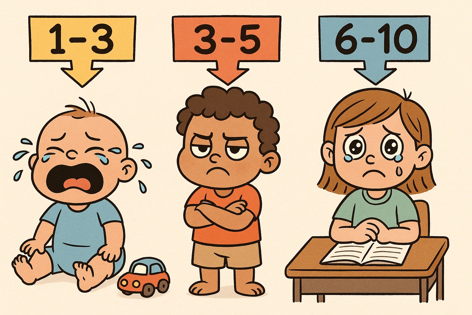 Cartoon coping strategies for crying children by different age groups.