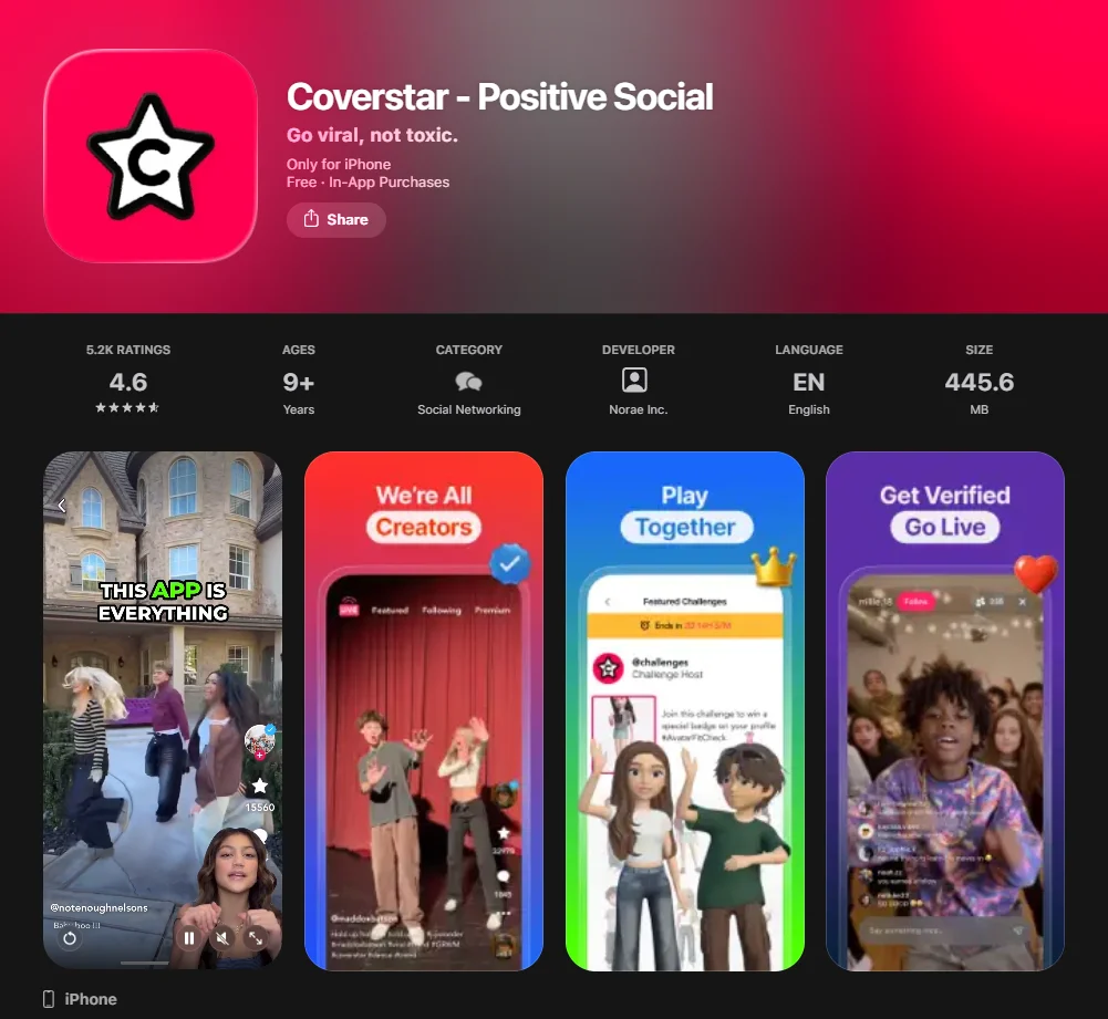 Coverstar App Screenshot.
